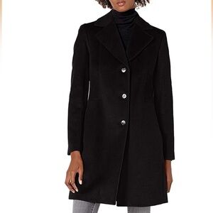 Calvin Klein Black Single-Breasted Wool Cashmere Blend Coat
